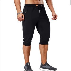 NEW Men Black Jogger Shorts Ankle Capri Summer